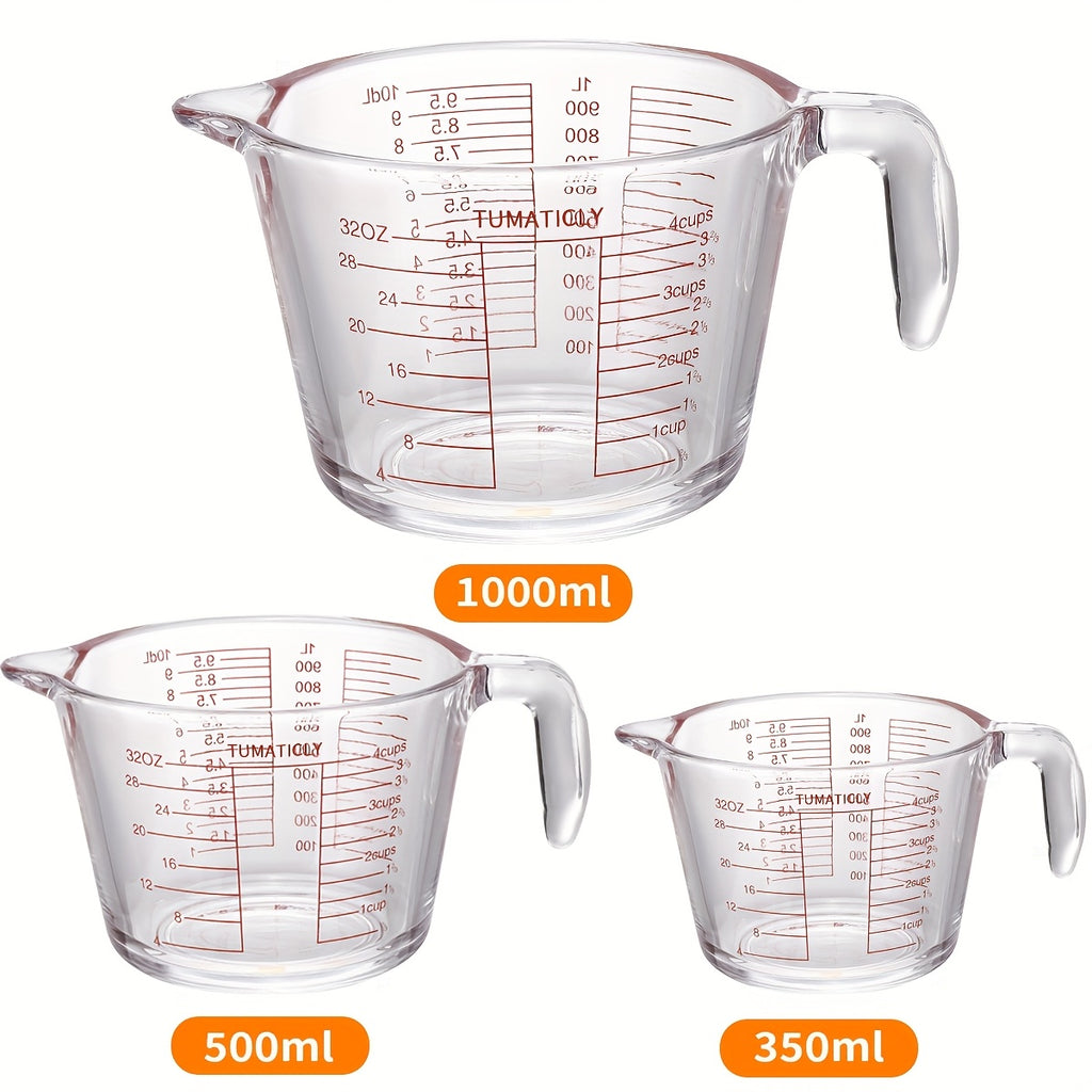 1/3pcs Glass Measuring Cups, 11.83oz 16.91oz 33.81oz Transparent, Ergonomic Handle Design, Tempered Glass, Dishwasher, Freezer, Microwave And Preheat Oven Safe