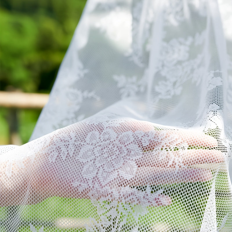 Romantic Pastoral Lace Sheer Curtain for Balcony and Office, Translucent Window Drapery with Floral Pattern, Machine Washable Polyester, Rod Pocket Design - 1pc