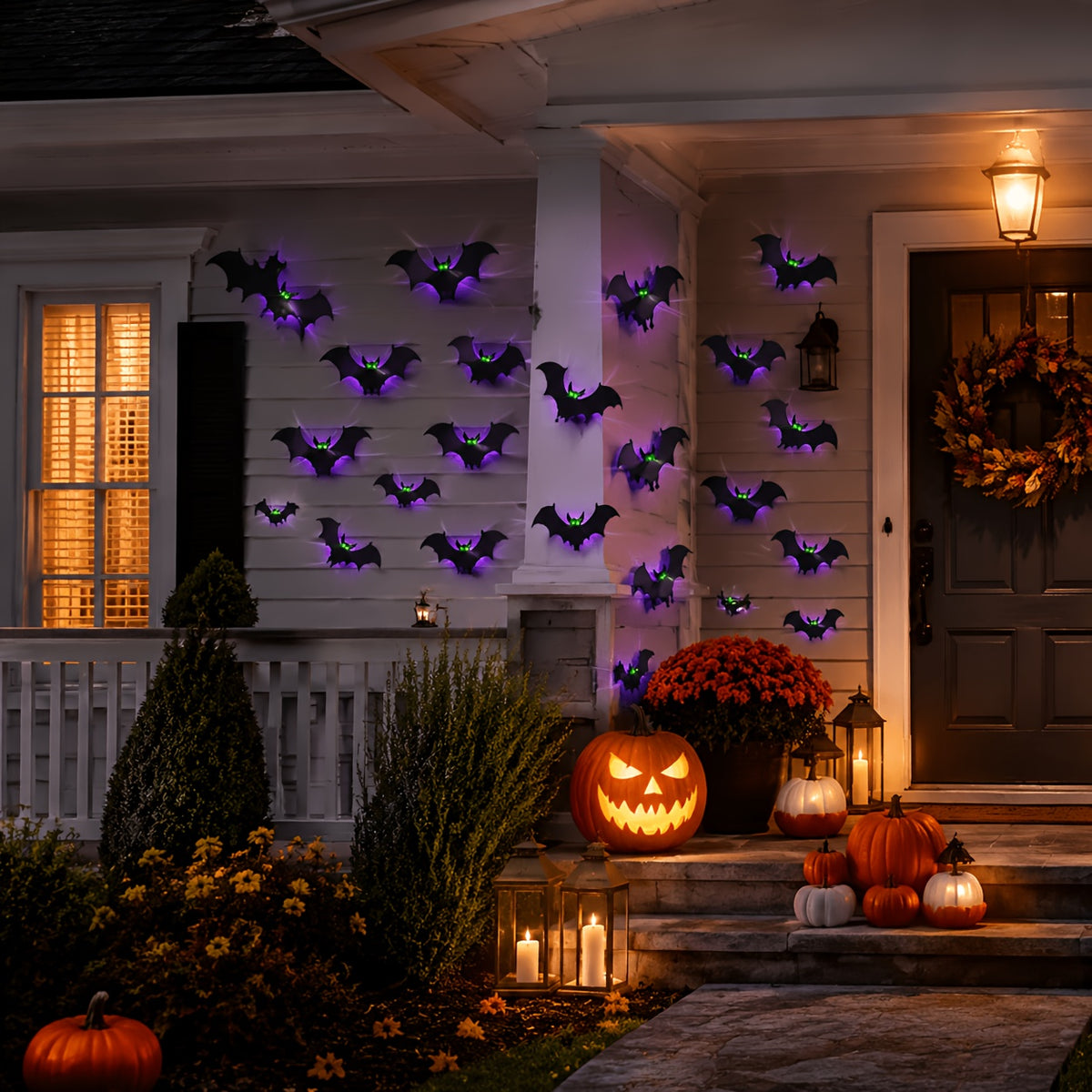 24 Packs Halloween Bats Decorations Wall Stickers with Glow in The Dark Eyes, 4 Different Styles Removable PVC Wall Bat Stickers for Indoor Outdoor Home Window Garage Decor Party Supplies