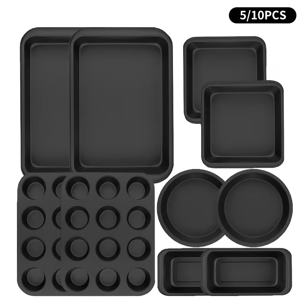 Nonstick Bakeware Set, Stackable Space-Saving Design Includes Round & Square Pans, Waffle Tray, Cookie Sheet, Baking Pan, Dishwasher Safe, 2pcs Round Pans Or 5/10pcs Set