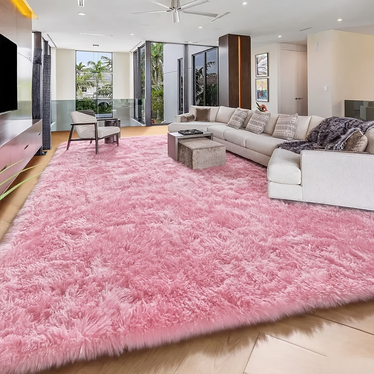 8x10 Feet Luxury Plush Large Rug For Living Room, Fuzzy Plush Large Area Rug, Fluffy Modern Non Slip Soft Furry Carpet For Bedroom Study Room Teens Dorm Home Decor Christmas Gift