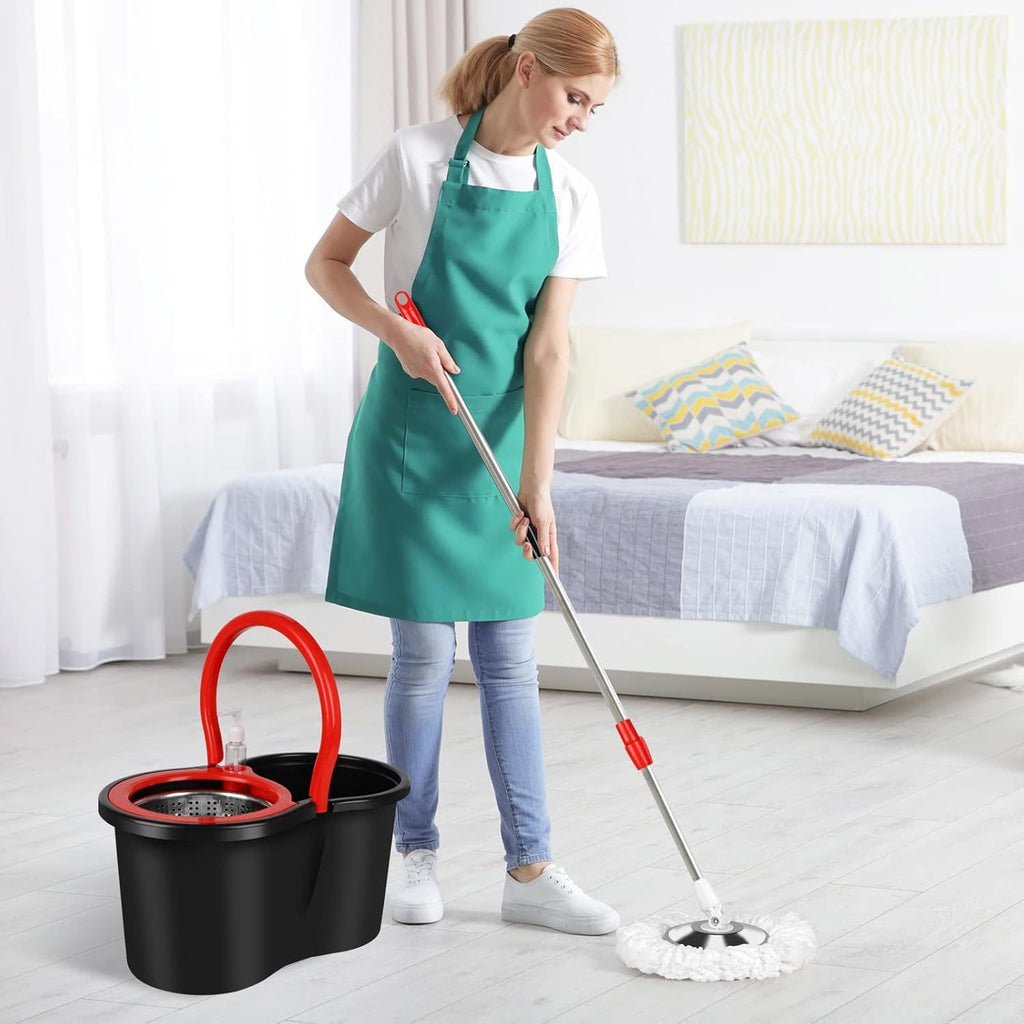 Spin Mop and Bucket with Wringer Set, 360° Spinning Mop Bucket System with 4 Microfiber Mop Replacement Heads and Stainless Steel Adjustable Handle for Floor Cleaning