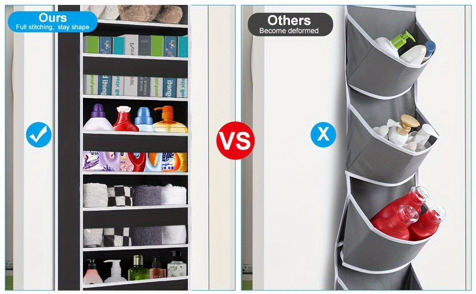 6 Pocket Over Door Organizer, Hanging Storage for Diapers, Shoes and Bathroom Essentials in Pink, Black or Grey for Nursery, Bedroom and Closet