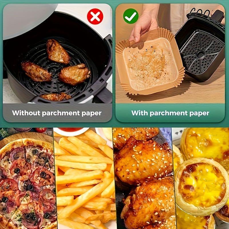 125/250 Count Air Fryer Paper Liners, Disposable Microwave Air Fryer Liners, Non-Stick Air Fryer Liners, Square Bleach-Free (8 Inches), Suitable for 5-8QT Air Fryers, Baking Microwave, Air Fryer Accessories