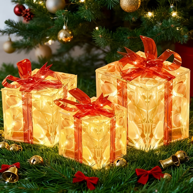 3pcs Christmas Gift Box Lights, Fairy Light String, 8 Modes of Light Emission, Including Remote Control, Indoor And Outdoor Decoration, Suitable for Christmas, Halloween, Thanksgiving, New Year, Parties, Self-Assembly
