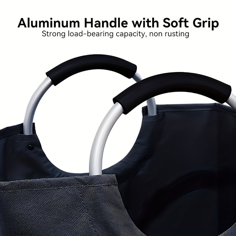 Extra Large Foldable Laundry Basket Hamper Bag (Aluminum Full Loop Handle) - Tall Collapsible Fabric Clothes Bin for Bedroom, Bathroom, College Dorm Storage, Closet Organization & Washing (Space-Saving Design), Laundry Baskets