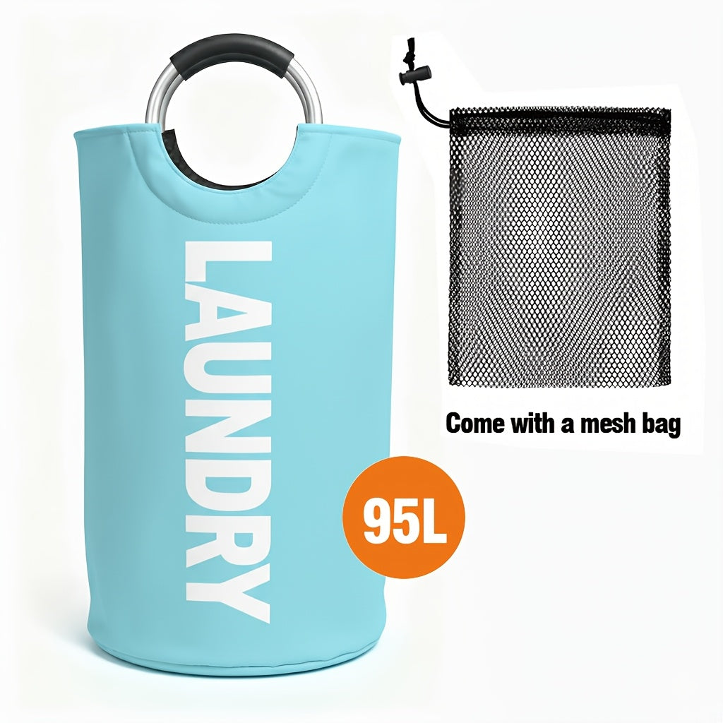 Extra Large Foldable Laundry Basket Hamper Bag (Aluminum Full Loop Handle) - Tall Collapsible Fabric Clothes Bin for Bedroom, Bathroom, College Dorm Storage, Closet Organization & Washing (Space-Saving Design), Laundry Baskets