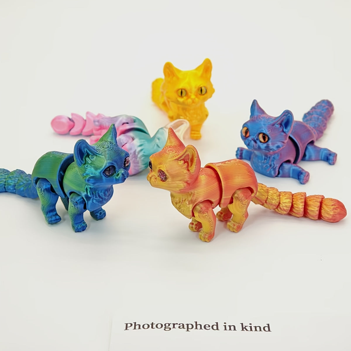 6pcs Random Color 3D Printed Cat Figurines, Cool And Realistic Decorations, with Freely Controllable Joints, Capable of Changing Into Various Poses, Suitable for Home, Desktop Display Ornaments, Adding Ambiance! Best for Christmas Teen Gift