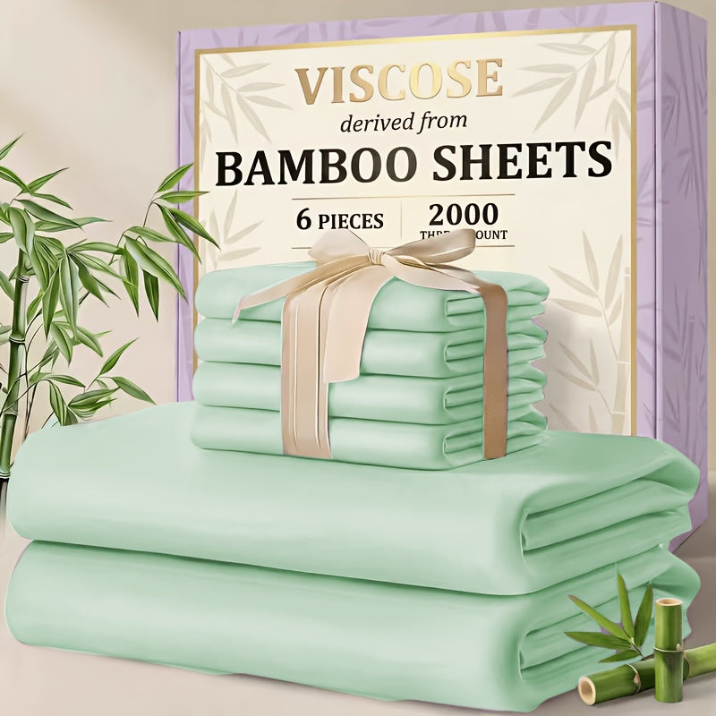 4/6pcs Cooling Bamboo Sheet Sets - Queen Size Soft 2000TC Luxurious Hotel Sheets, Luxury Kids Fitted Sheet, with 16-Inch Deep Pocket, Kids Sheet & Pillowcases And Breathable Night Sweats, Suitable for All Seasons, Twin/Full/Queen/King