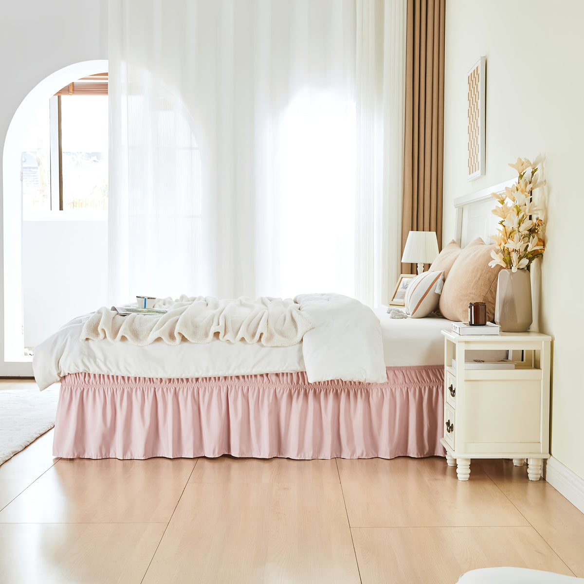 Leafy Sleep Elastic Bed Ruffle, Easy Wrap Around Ruffle, Microfiber Bed Skirt with Adjustable Elastic Belt 15 Inch Tailored Drop, Hotel Quality Bed Skirt, Fade Resistant, Easy Fit, Machine Washable