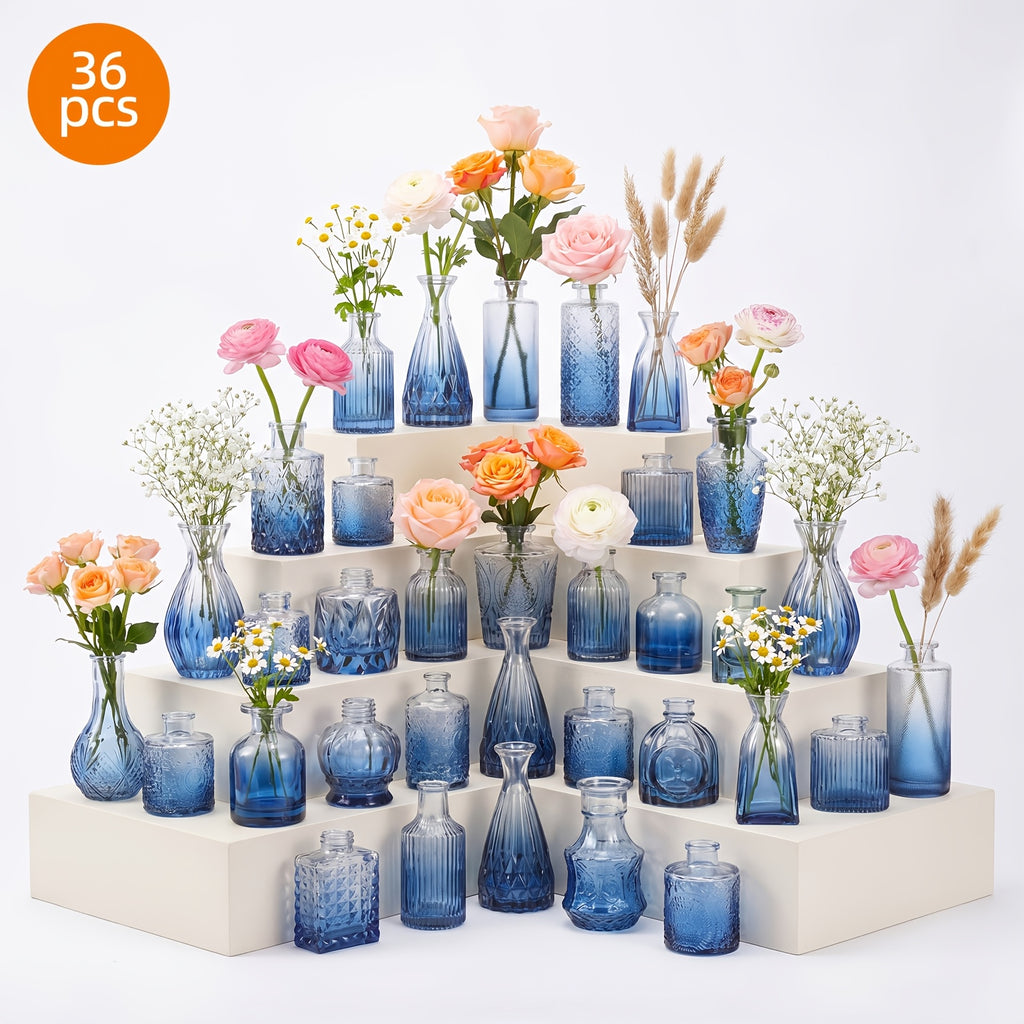 TOMNK 18/36pcs Bud Vases, Blue, Party Centerpieces, Wedding Centerpieces, Mini Gradient Bud Vases, Small Vases, Suitable for Birthday Parties, Anniversaries, Weddings, Home Dining Table Decor, Multiple Sizes, Mother's Day