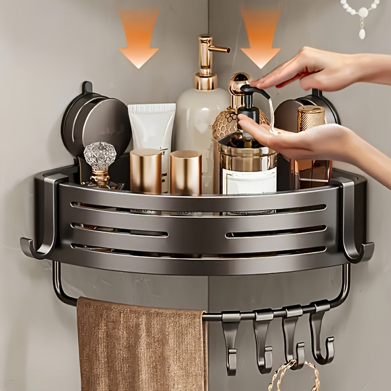 Space-saving suction cup bathroom rack - no drilling required, strong triangular rack with hooks, suitable for shower and toilet walls/ tiles, multi-purpose storage organizer, 4pcs, available in season