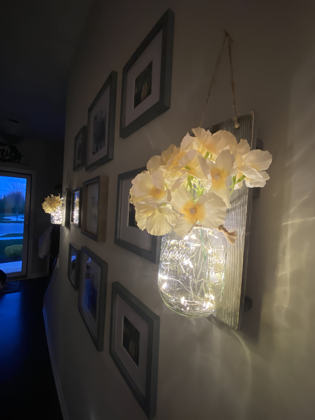 Decorative Mason Jar Wall Decor - Rustic Wall Sconces with Flowers - Farmhouse Home Decor (Set Of 2)