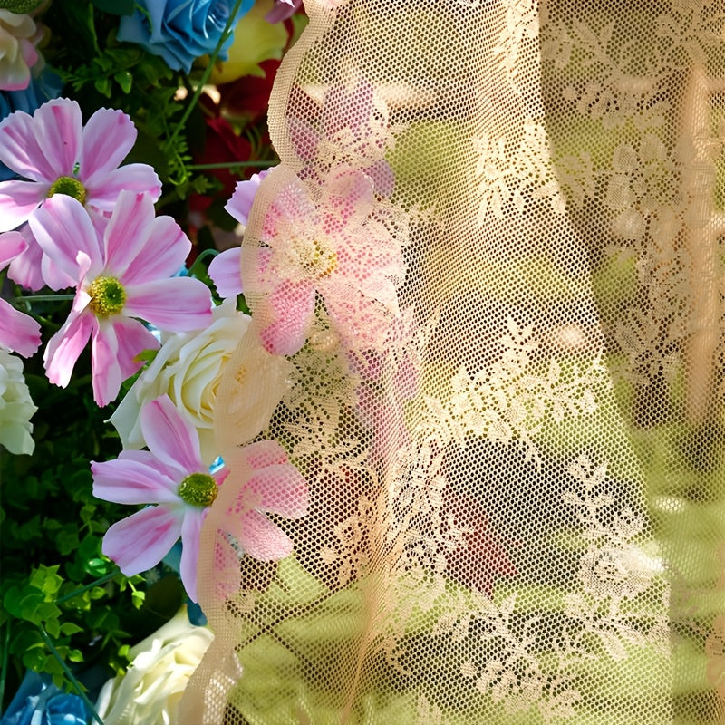 Romantic Pastoral Lace Sheer Curtain for Balcony and Office, Translucent Window Drapery with Floral Pattern, Machine Washable Polyester, Rod Pocket Design - 1pc