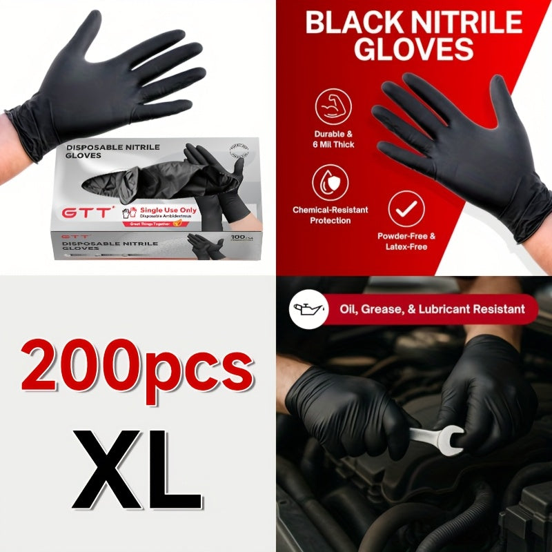 Black Nitrile Disposable Gloves, 200 Count Packaging, 6 Mils Thickness, Flexible And Form-Fitting, Chemical, Grade -Free, Maintenance Team Use
