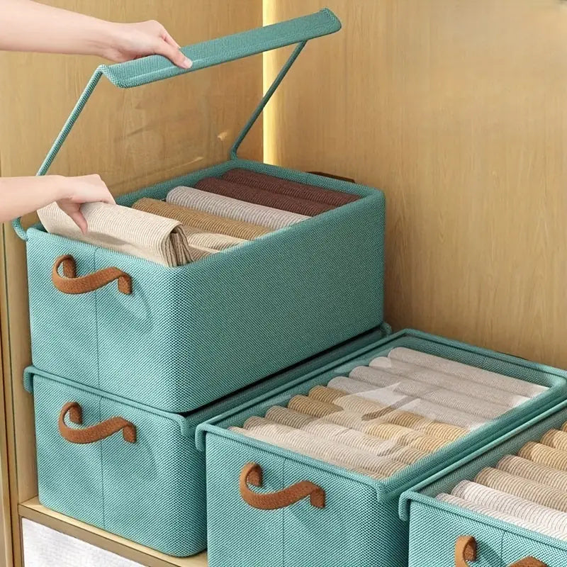 4/ 6pcs Clothes Organizer Box With Handles, Foldable Wardrobe Storage Box With Steel Frame, Stackable Sundries Storage Box With Bottom Plate, Storage Box With Transparent Visual Lid - 18.5*11.02*7.87inch