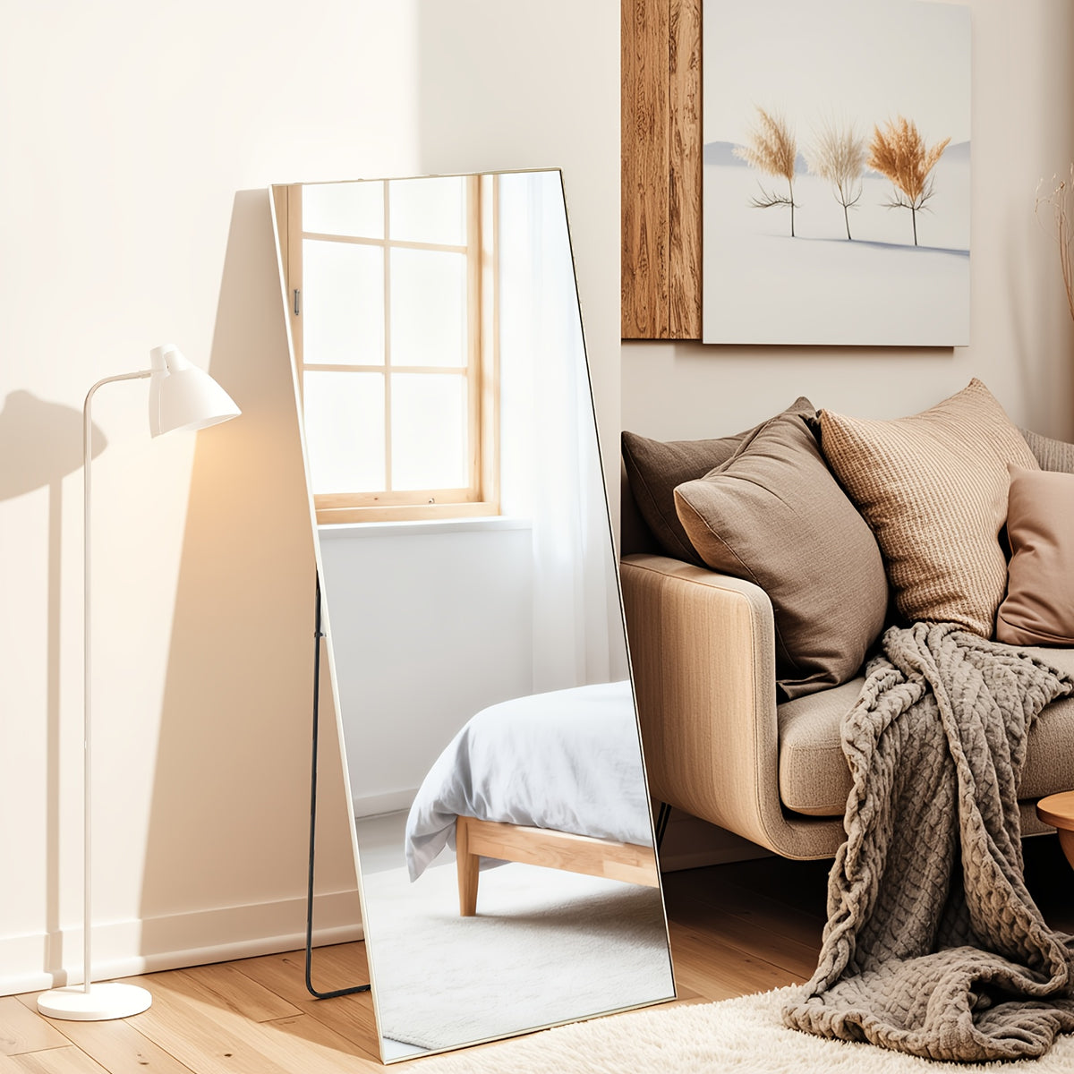 Arched/Rect Full Length Mirror, Full Body Mirror with Stand, Freestanding, Hanging or Leaning for Wall, Steel Alloy Thin Frame Floor Standing for Hotels and Bathrooms