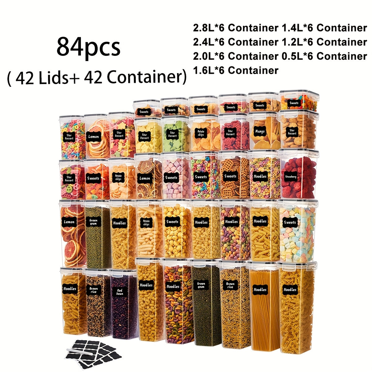 14/18/30/48/60/84pcs Airtight Food Storage Containers with Lids, BPA Free Plastic Kitchen Storage Containers for Rice, Spaghetti, Cereal, Pasta, Flour And Sugar Containers, 7/9/15/24/30/42 Lids+7/9/15/24/30/42 Containers Kitchen Additions