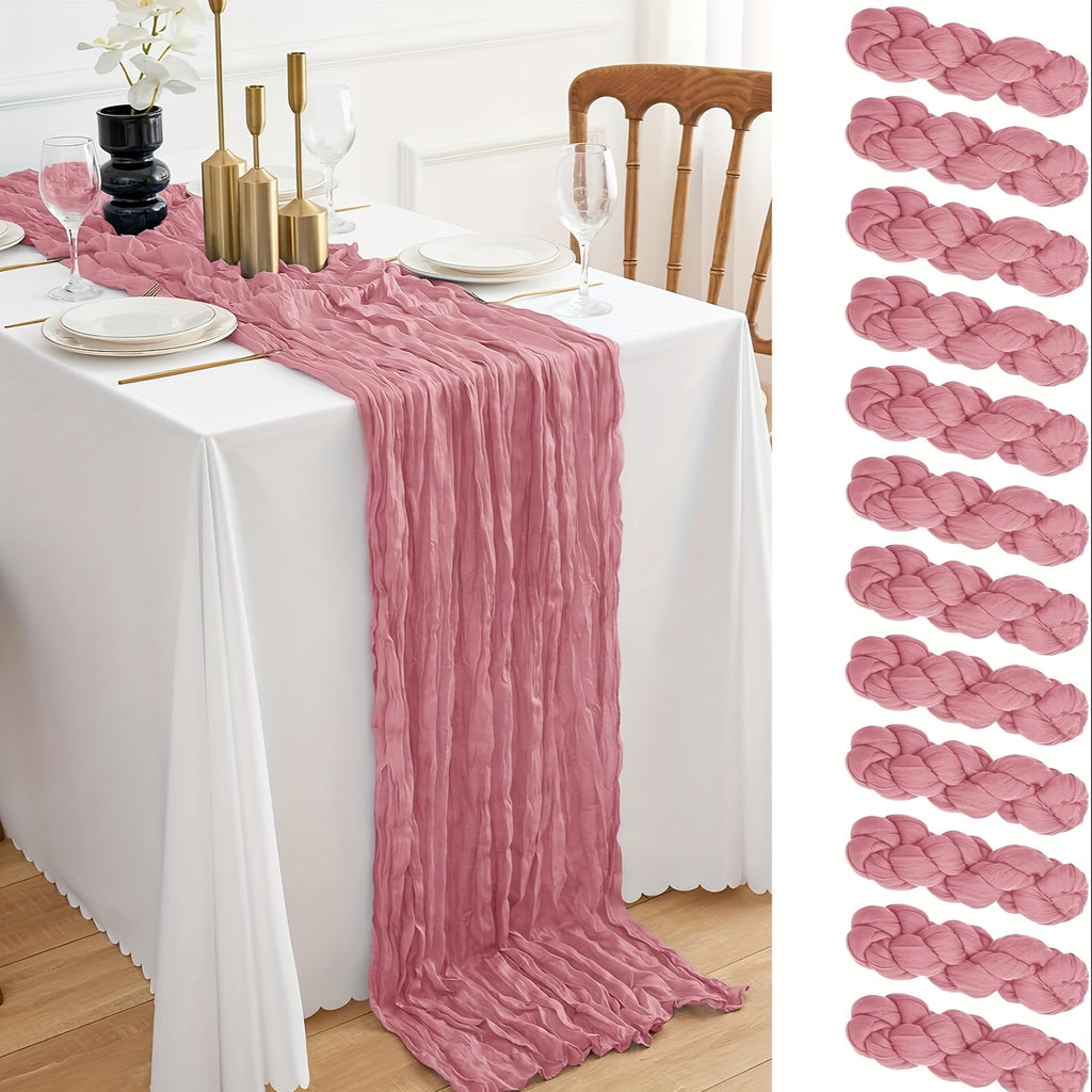 12pcs Cheesecloth Table Runner 10ft Boho Gauze Table Runner 21.3*120Inch Rustic Cheese Cloth Roll Romantic Long Cheesecloth Bulk for Wedding Bridal Shower Birthday Party Decor