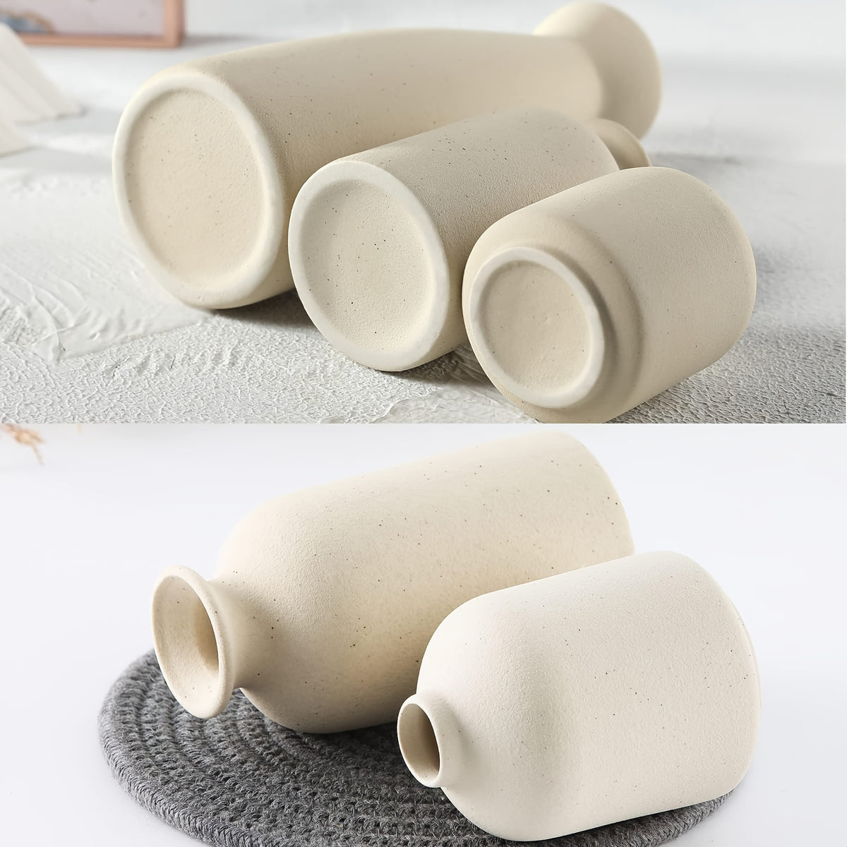 Matte Ceramic Vase Set of 3, Nordic Boho Decorative Flower Vases for Living Room Shelves, Entryway Tables, Bookshelves and Gifts