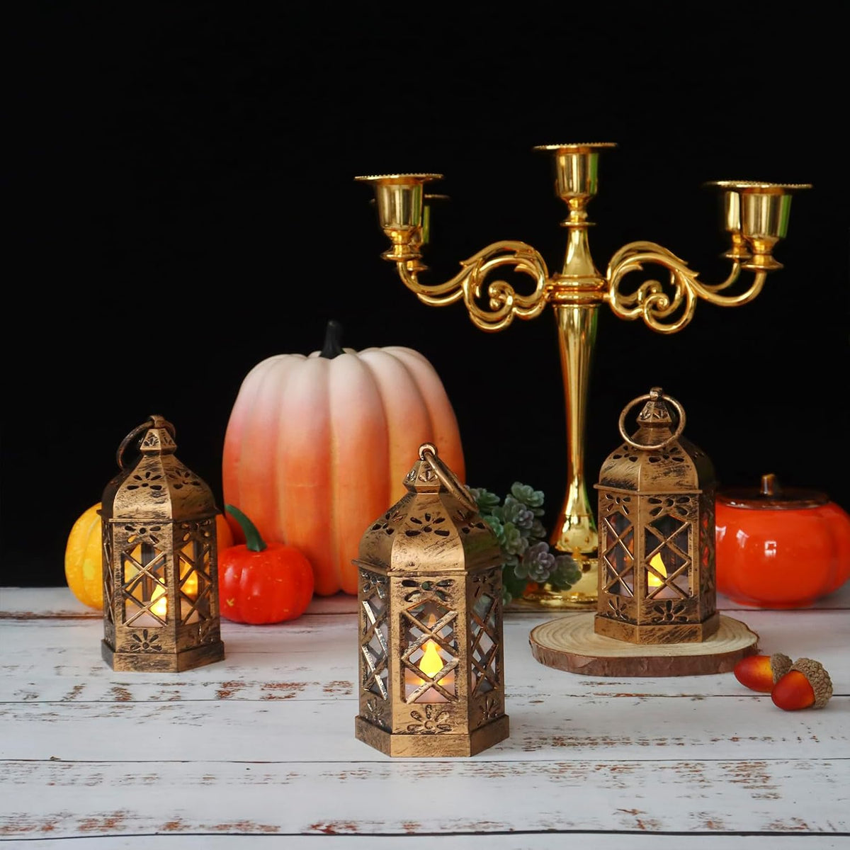 LED Lanterns Set of 12, Moroccan Style Decorative Candle Lanterns with Hanging Rings for Wedding Table Centerpieces, Christmas and Halloween Decor