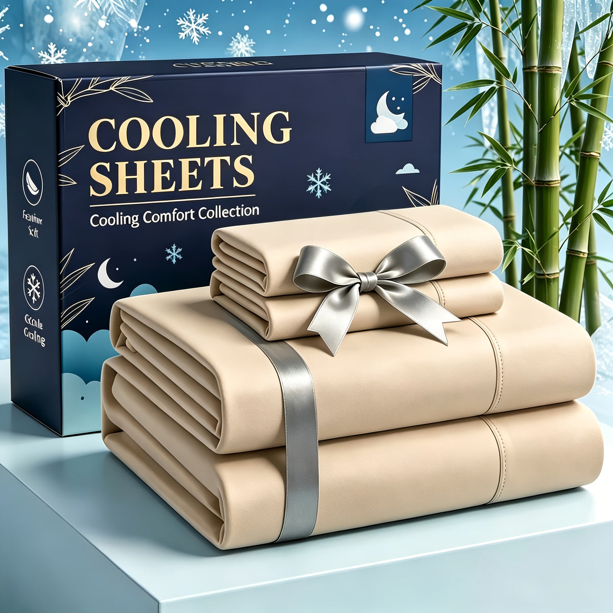 4pcs Cooling bedding - Extra Deep Pocket Breathable And Cooling - Suitable for Hot Sleepers And Sweats, Children Pillowcases, Flat Sheet And Fitted Sheet - A Perfect Gift for Family, Queen And King Sizes, Day Delivery - Random Color