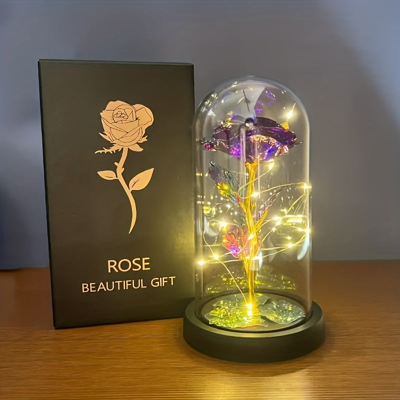 1pc Valentine's Day Gift for Girlfriend, Eternal Rose LED Foil Flower On Glass Cover, Mother's Day Wedding Gift Bridesmaid Gift, Desktop Romantic Decoration