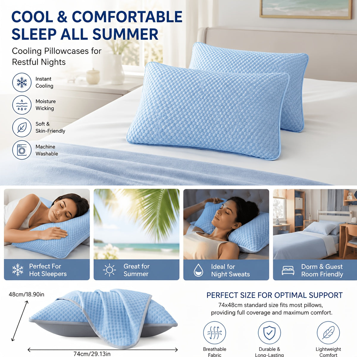 Two New Three-Dimensional Ice Bean Pillowcases Without Cores, Cool Air Conditioning Bedroom Pillowcases in Summer, Machine Washable