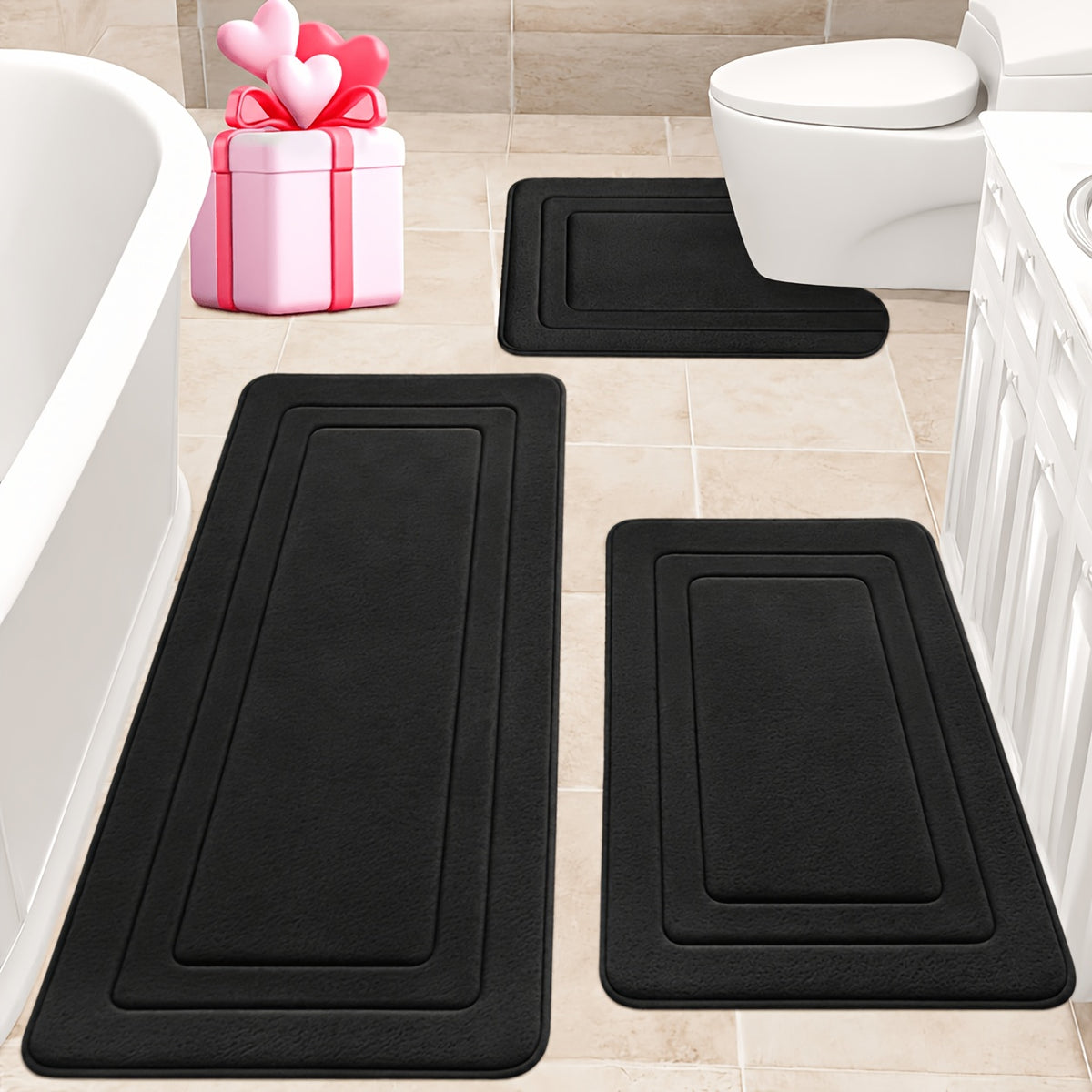 1/3pcs Memory Foam Bathroom Rug Set, Comfortable Standing Mat. Includes U-Shaped Toilet Bath Mat. Thickened. Ultra-Absorbent Soft Rug, Perfect for Bathrooms/Showers, Bathroom Accessories, Non-Slip Bathroom Mats, Room Mats, Outdoor Entryway Mats
