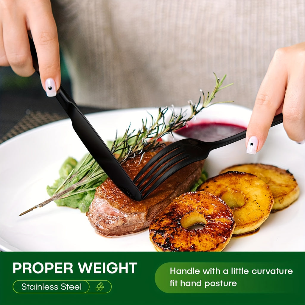 24/60pcs Silvery/Black Stainless Steel Tableware Suitable for 4/12 People to Use, Steak Knife, Salad Fork, Dessert Spoons, Cutlery Set with Gift Box, Kitchen Additions, Home Outdoor, Wedding Camping Stuff, Christmas Party Gift, Dishwasher Safe
