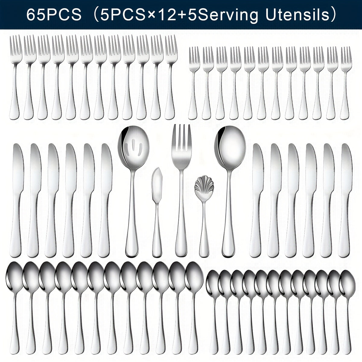 20/24/30/65pcs Stainless Steel Silverware Set, Flatware Set for Kitchen, Cutlery Set with Forks, Spoons, Knives, Serving Set, Modern Flatware Set Service for 4/4/6/12