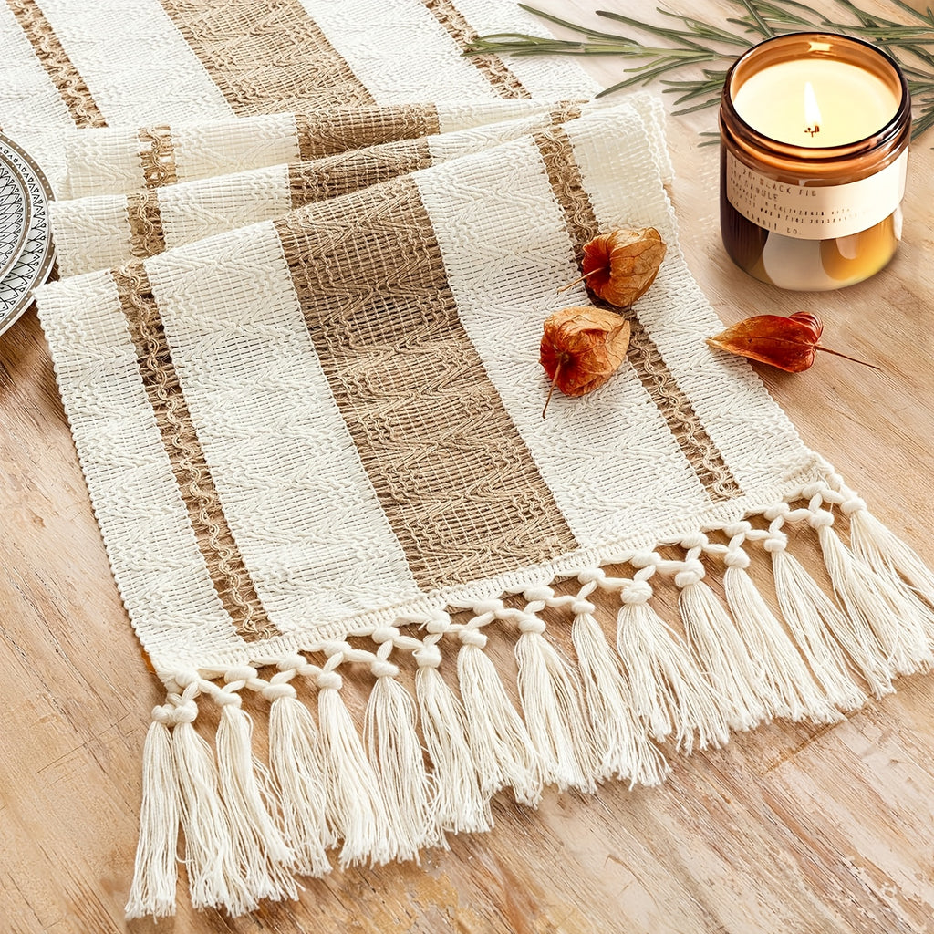 Boho Table Runner for Home Decor with Out Tassels Long Farmhouse Rustic Table Runner Macrame Burlap Table Decoration for Living Room Bridal Shower