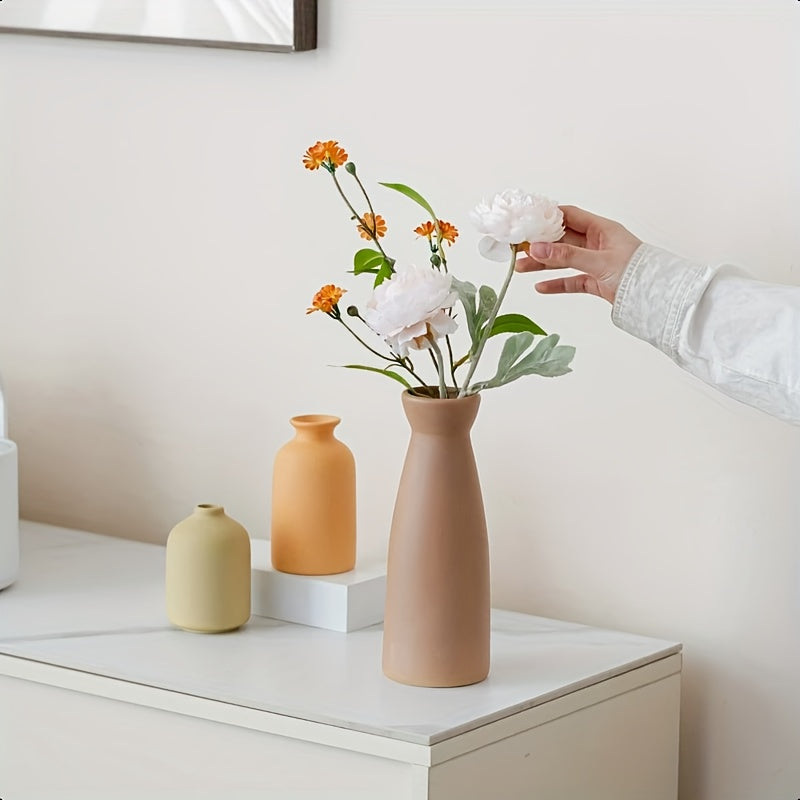 Matte Ceramic Vase Set of 3, Nordic Boho Decorative Flower Vases for Living Room Shelves, Entryway Tables, Bookshelves and Gifts