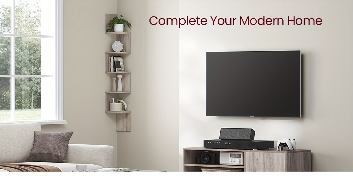 5-Tier Corner Floating Shelf Wall Mount - Space Saving Storage Rack for Bedroom, Living Room, Radial Display Organizer Easy Install (7.48*7.48*49.21inch), Wall Shelves for Display, Shelf for Living Room, Wall Shelves