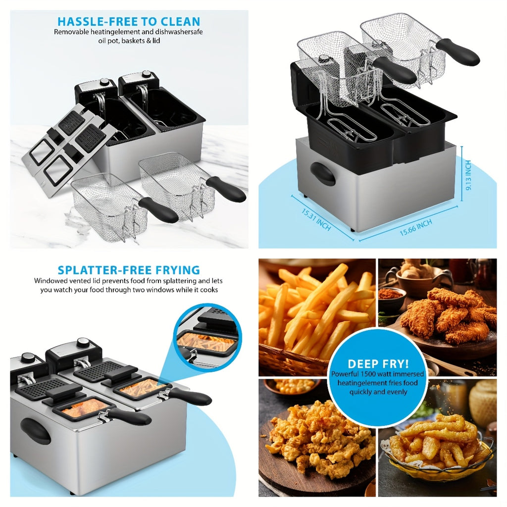 SUSTEAS Household Deep Fryer, Large Capacity Oil Fryer with 5 Sizes, Adjustable Temperature Control, Easy-to-Clean Pot, Made Of Stainless Steel, Local Warehouse, Compact And Durable Design, Stylish Cooking Appliance & Essential Kitchen Tool.