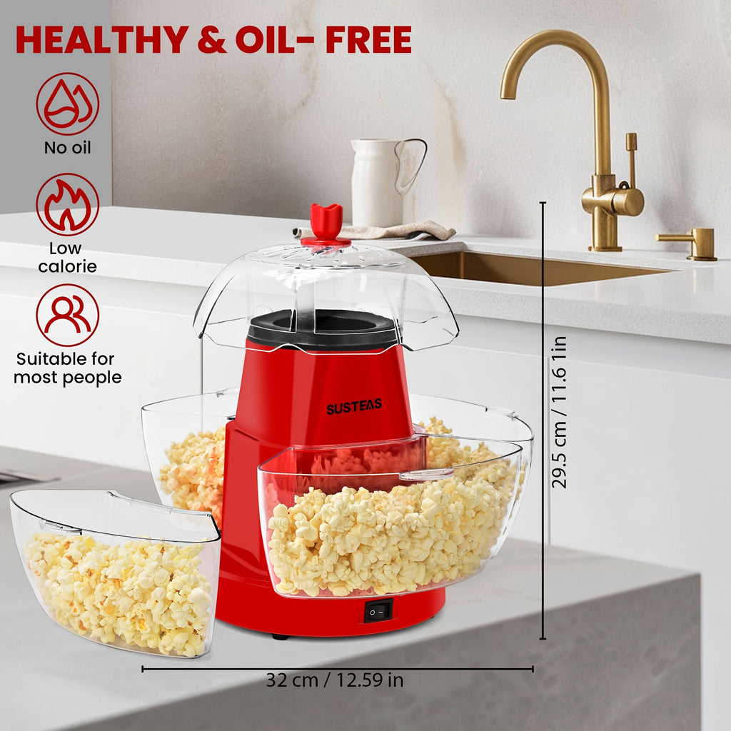 Practical Hot Air Popcorn Machine With 4 Bowls, Fast 5-Min Electric Popcorn Popper, Easy To Clean Snack Machine With Local Warehouse, Portable Popcorn Maker For Movie Nights, Parties, Family Gatherings, Home Theater, Event Catering & Kitchen Use