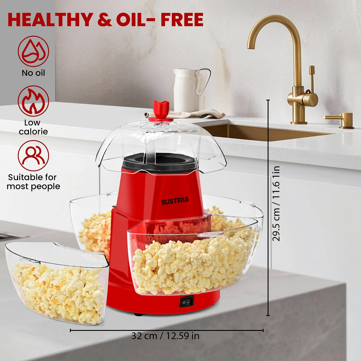 Practical Hot Air Popcorn Machine With 4 Bowls, Fast 5-Min Electric Popcorn Popper, Easy To Clean Snack Machine With Local Warehouse, Portable Popcorn Maker For Movie Nights, Parties, Family Gatherings, Home Theater, Event Catering & Kitchen Use