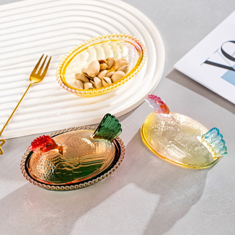 Elegant And Durable Chicken-Shaped Glass Storage Jar with Lid, Perfect Table And Desk Ornament, Reusable, Ideal for Candy, Fruit, Snacks, Or Desktop Decoration, Storage Supplies, Kitchen Additions, Home Organization Gifts