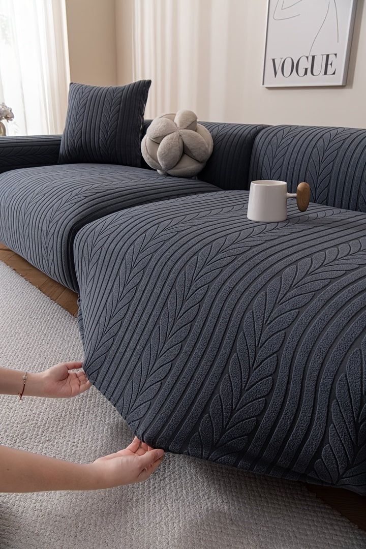 1pc Striped Sofa Cover - Washable, Stretchable, Scratch-Resistant & Non-Slip All-Season Sofa Protector, Fits 1-4 Seater Sofas, White Textured Fabric with Sawtooth Pattern, Perfect for Living Room Decor & Furniture Protection | Durable Protection