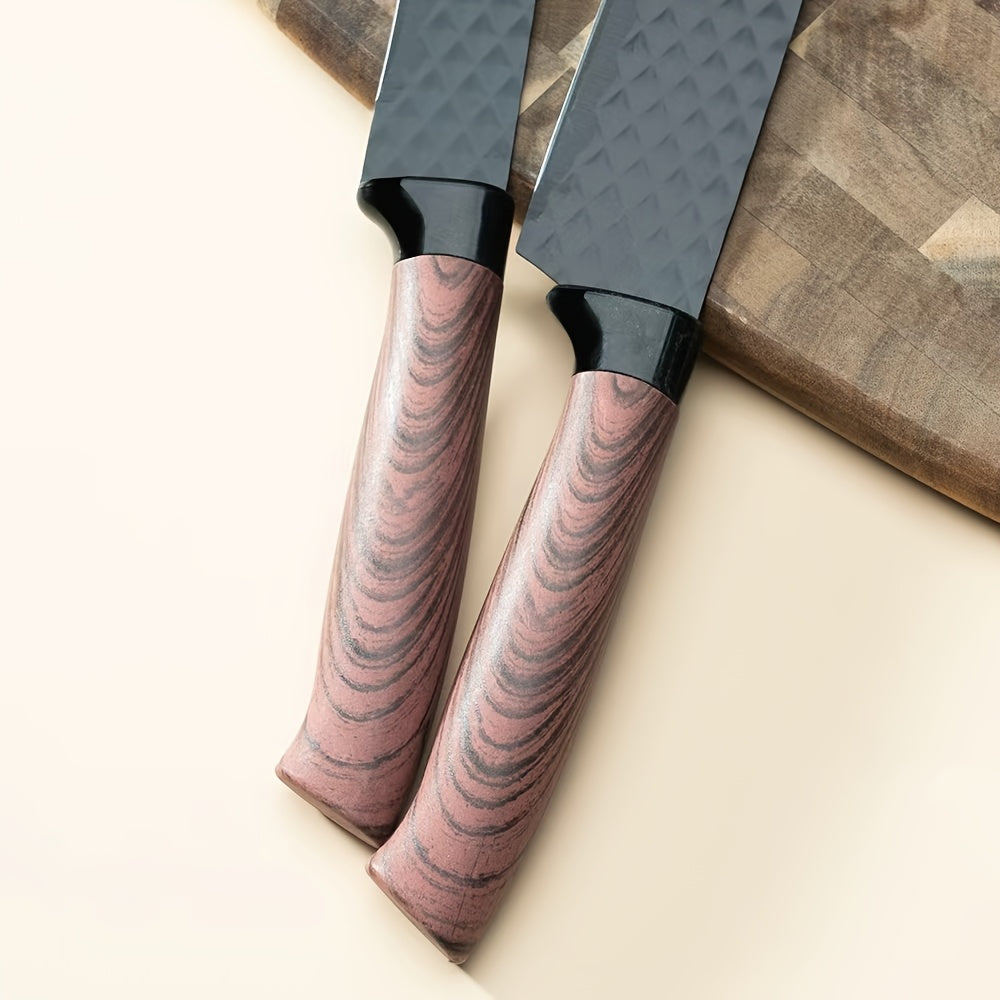 Professional 6pcs Kitchen Knives Set, Chef, Cleaver, Slicer, Utility Knife Peeler& Scissors High Carbon Stainless Steel Ultra Sharp with Non-Stick Ergonomic Wood Handle Cooking Chef Knife Set for Home Travel Vegetable, Meat, Fruit Gift Box