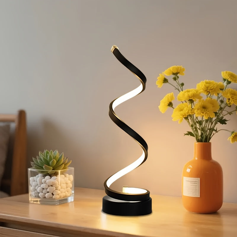 Bedside Table Lamp for Bedroom - 2/1 Pack Touch Lamp USB C Charging Ports, 3 Way Dimmable Modern Minimalist Dimmable Spiral Table Lamp for Living Room, Desk, LED Bulb Included (Black/White)