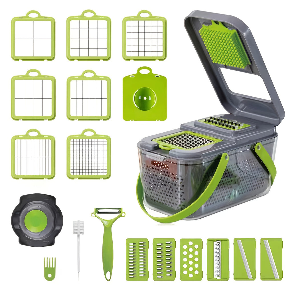 22pcs/16pcs Vegetable Chopper: Multifunctional Food Slicer Dicer Cutter With 8 Blades, Grey Container Included Convenient Cutting Of Food In The Kitchen