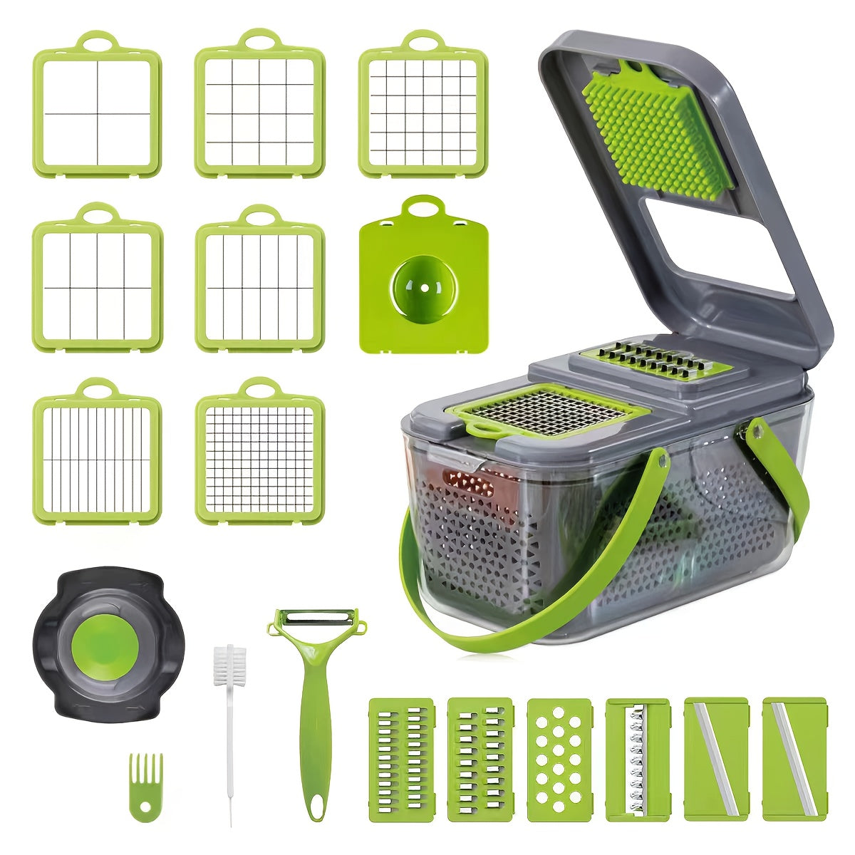 22pcs/16pcs Vegetable Chopper: Multifunctional Food Slicer Dicer Cutter With 8 Blades, Grey Container Included Convenient Cutting Of Food In The Kitchen