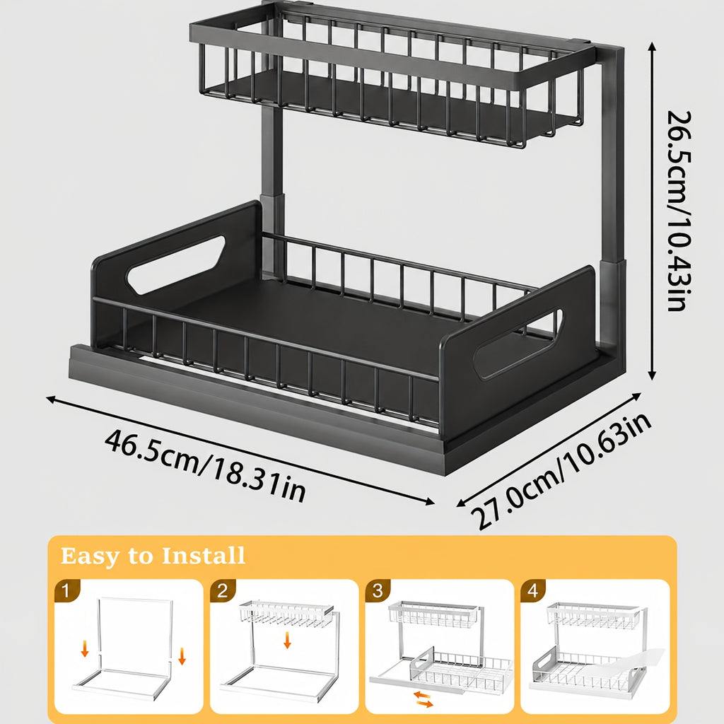 2-story Kitchen Sink Storage Containers, Push-pull Cabinet Organizer, Kitchen and Bathroom Organizers and Storage, Study, Tabletop, Metal Sliding Drawers, Practical and Convenient Kitchen Accessories Essentials, Kitchen Organizers and Storage