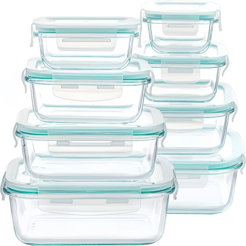16pcs Airtight Glass Food Storage Containers, Outdoor Picnic, Lunch Box, Microwave, Oven Safe - Perfect For Salad, Fruit, Vegetables And Sandwiches, Lunch Box | Airtight Storage | Durable Glass, Food Storage Containers (8 Lids + 8 Containers)