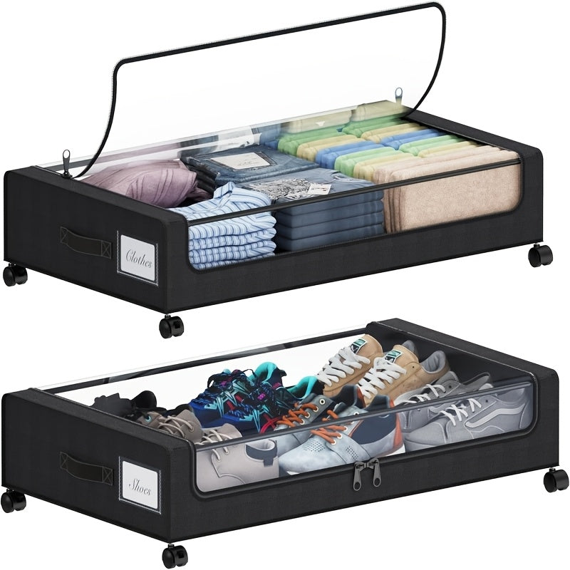 Under Bed Storage Set, 2Pack Under Bed Storage with Wheels And 4Pack 23.78gal Under Bed Storage Containers, Foldable Closet Organizers And Storage with Label Holder for Clothing, Blankets, Books, Shoes, Comforter & Pillows, Under-Bed Storage
