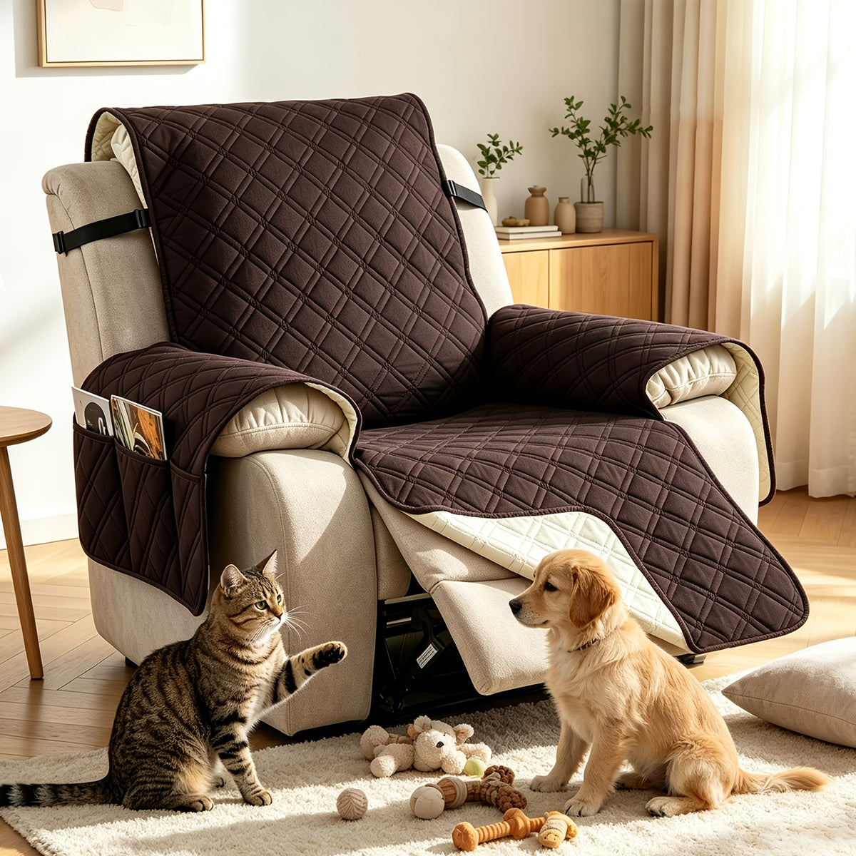 Multi-Functional 23-Inch Recliner Cover with Practical Pockets - Easy to Install, Scratch-Resistant, Machine Washable, Suitable for Outdoor Use And Pet Protection, Easter Decoration