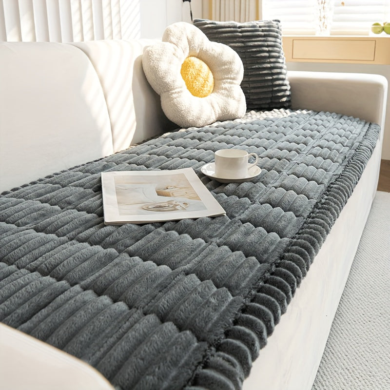 1pc Modern Corduroy Soft Couch Cover Washable, Non Slip Durable Plush Sofa Covers for 2/3/4 Cushion Couch Sofa L Sharped Sofa Slipcover, Thickened Cozy Furniture Protector Bedside Mat, Warm Sitting Pad for Any Seasons, Christmas Home Decor