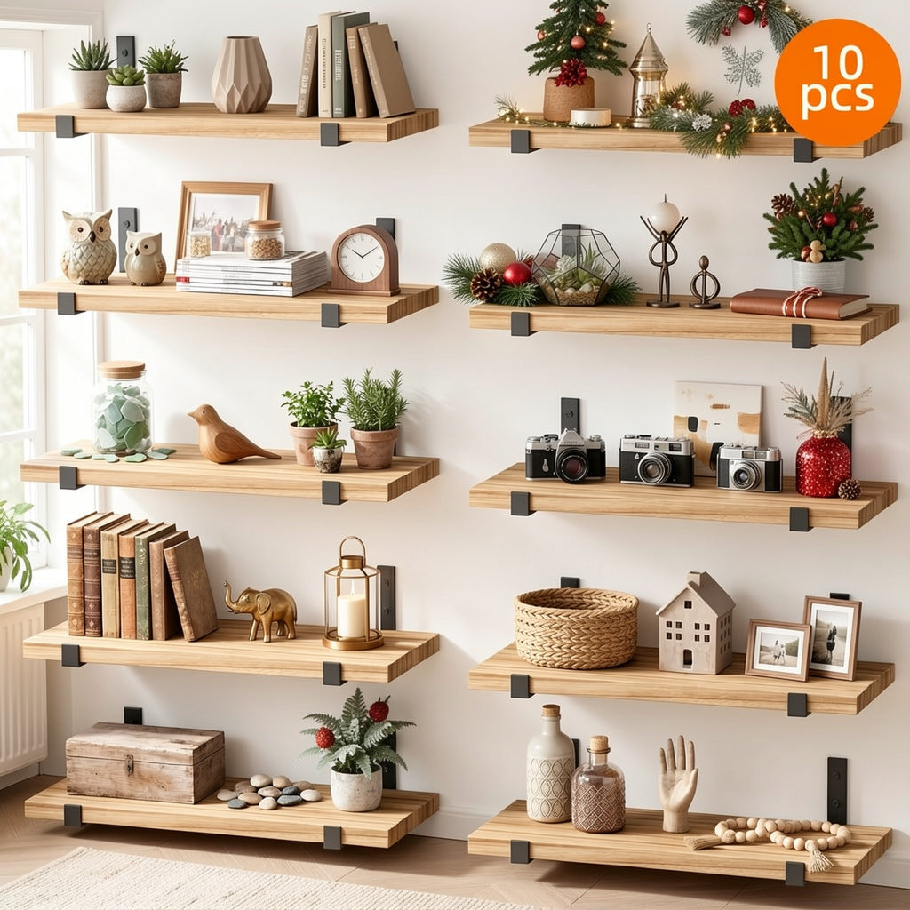 Floating Shelves 10-Piece Set, 15.8 x 5.9 Inch Wall Display Shelves for Books, Small Plants, Photos and Collectibles in Bedroom, Kitchen and Living Room