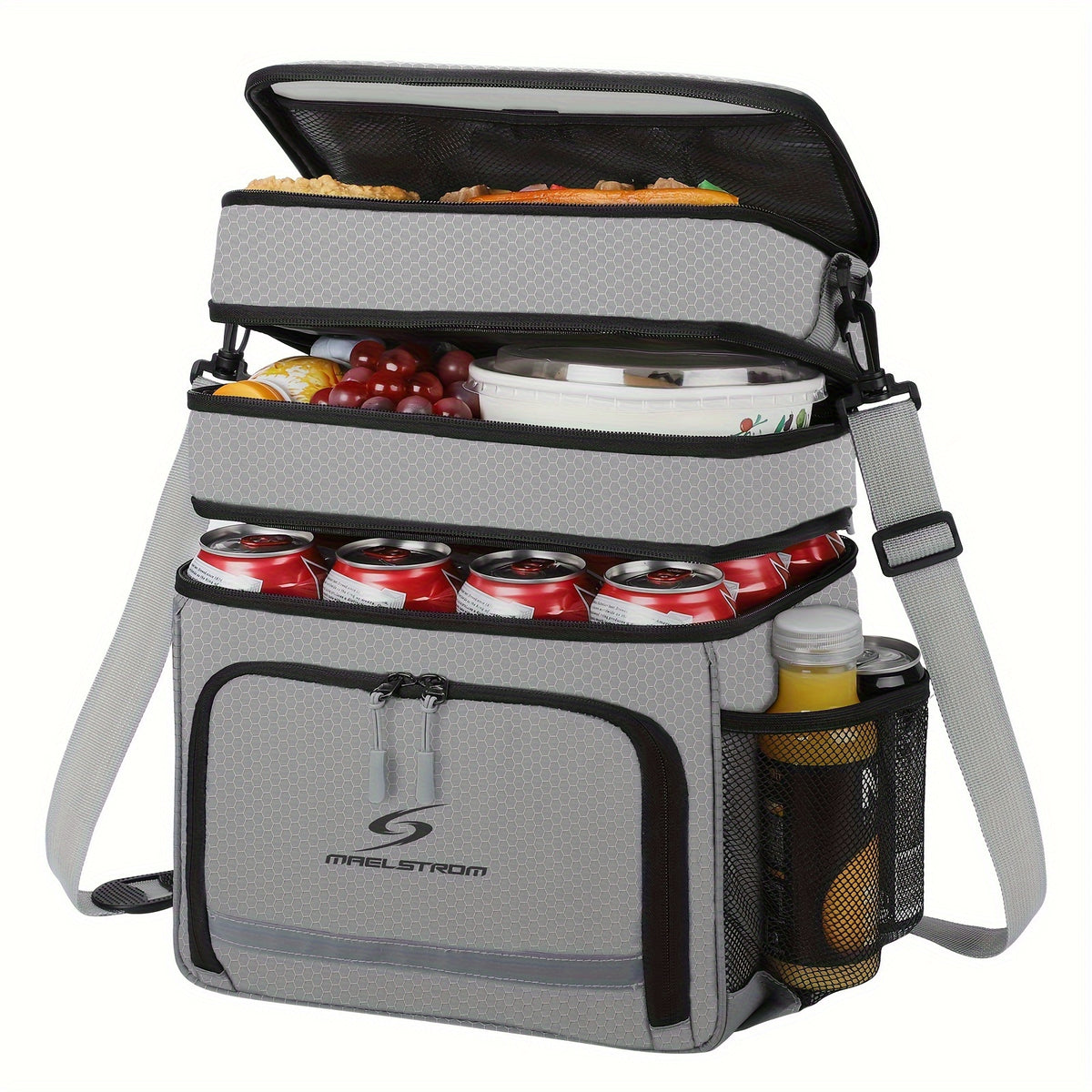 Multi Compartment Insulated Lunch Bag, Double or Three Layer Cooler Tote with Front Pocket and Side Mesh Pockets for Work Meals, Picnics and Travel